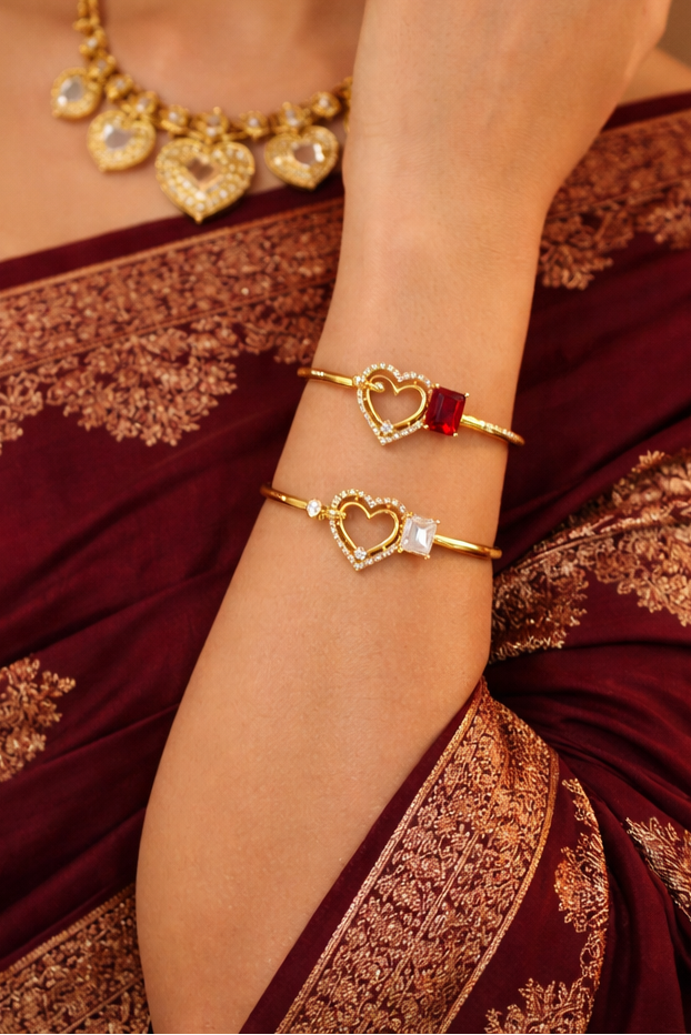 Adjustable Glossy Finish Micro Plated Traditional Bangles Red and Glassy sufi Stone