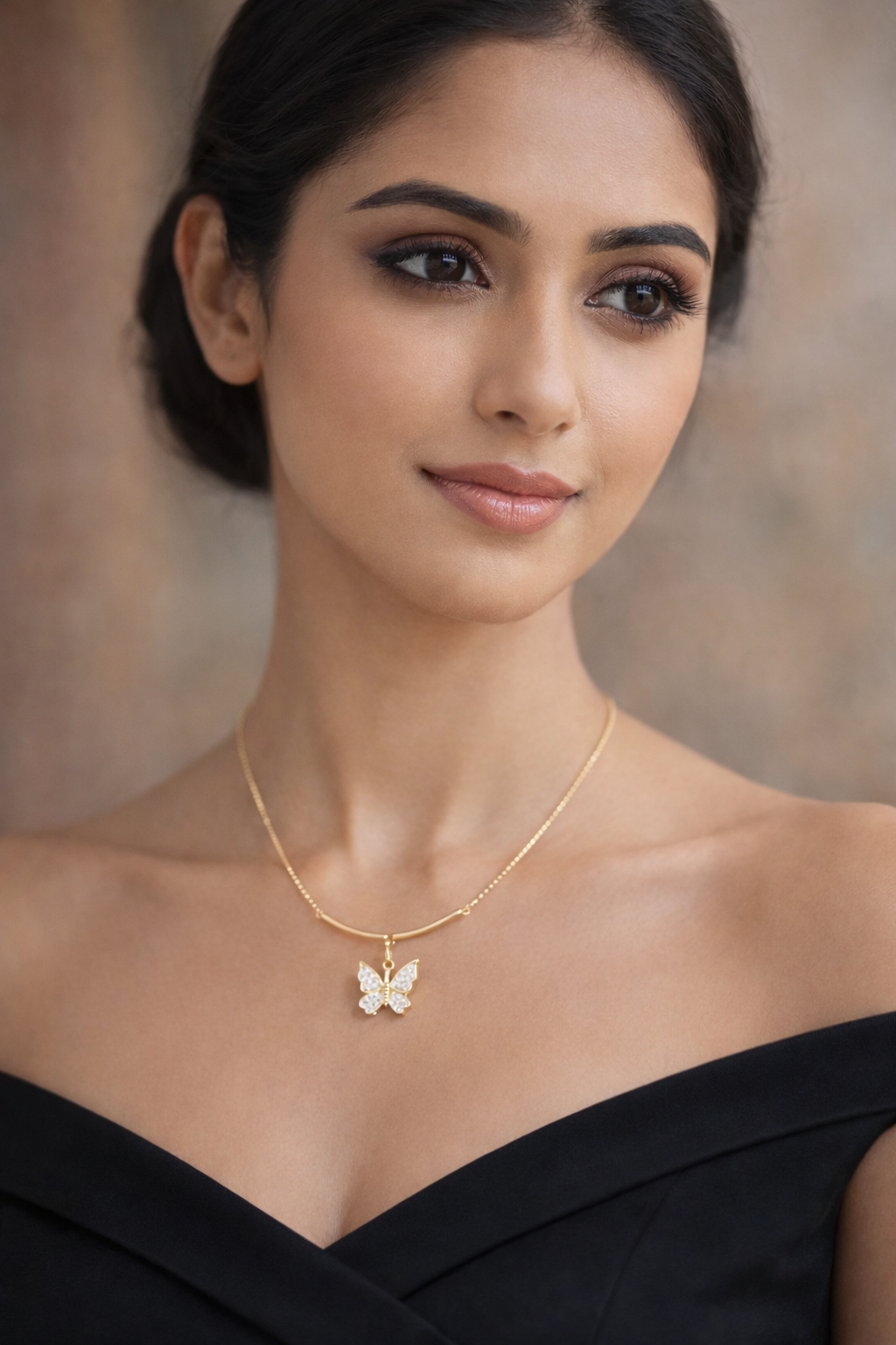 Simple Chain with Butterfly Pendant With AD Stone