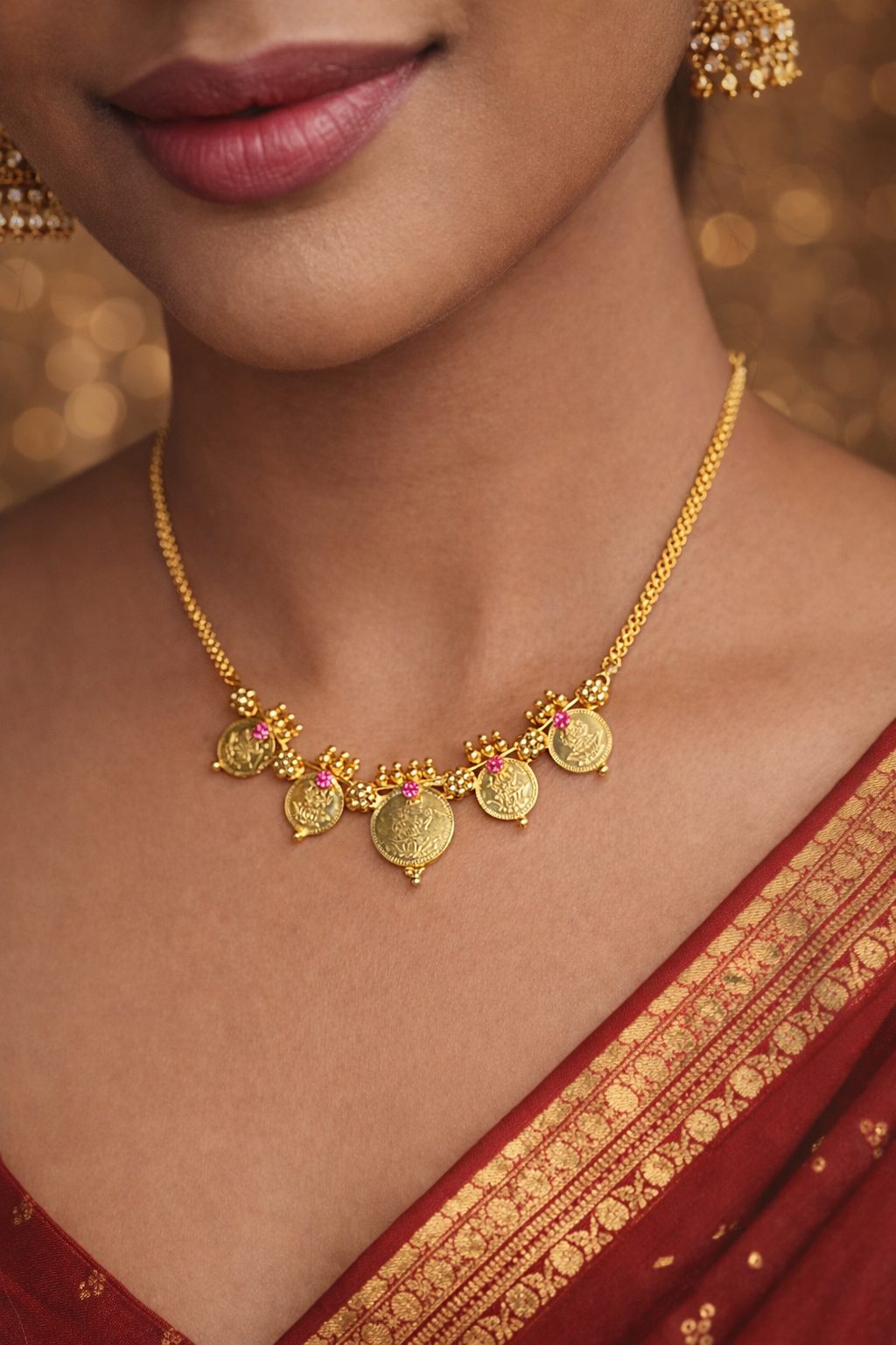 1gm Imitation 5 MahaLekshmi Coin Necklace