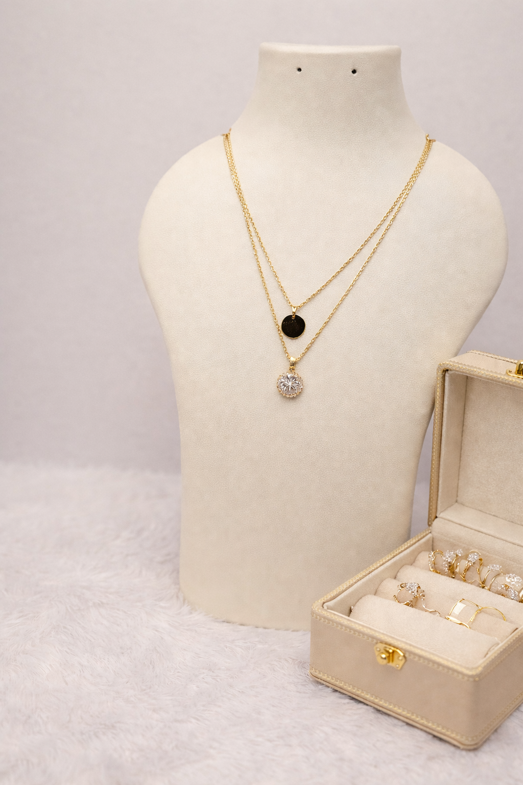 Gold Double Layer Chain Simple Daily Wear with Two Pendent