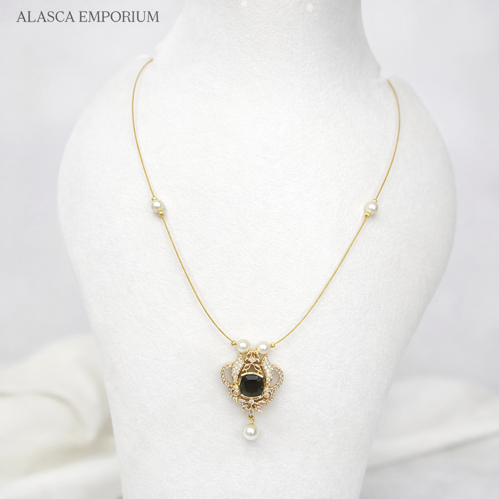 Invisible AD Stone Pendant Necklace with Off White Pearl