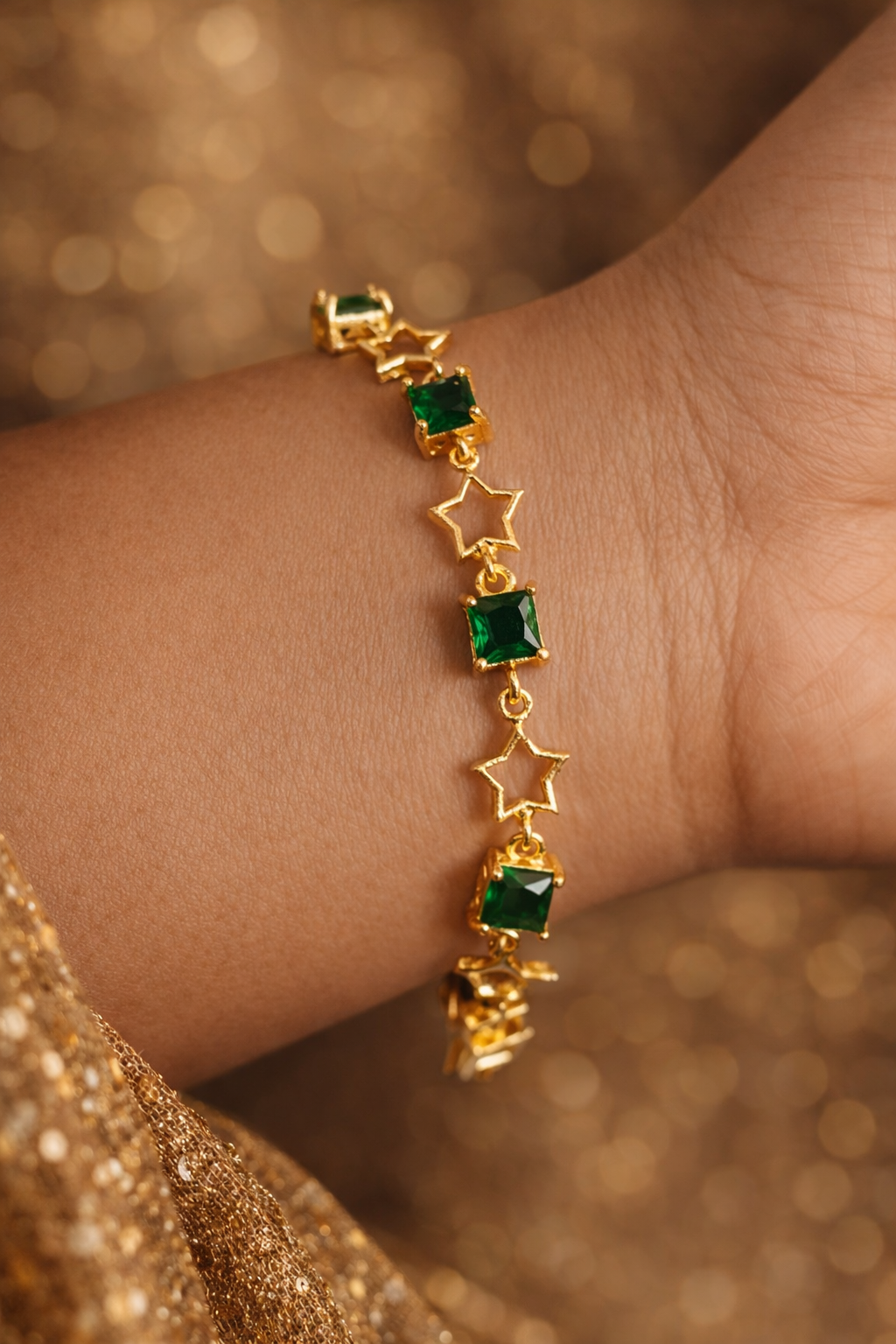 Bracelet One Gram Gold Red & Blue Stones